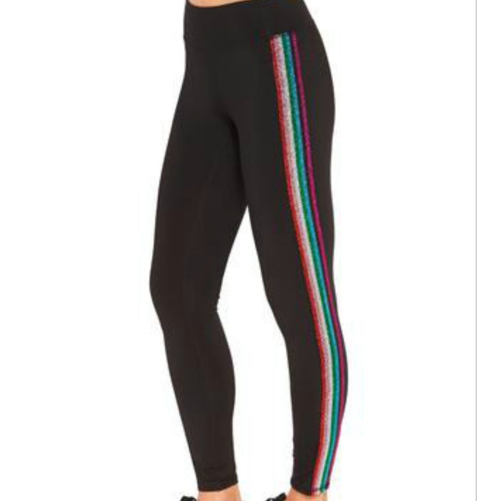 NWT Terez Metallic Rainbow Stripe Leggings - Big Kid